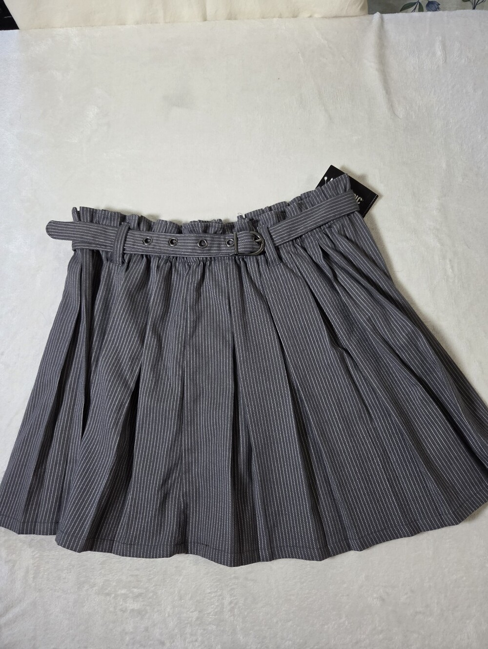 Social Collision Dark Academia Goth Prep Gray Pleated Pinstriped Mini Skirt XL